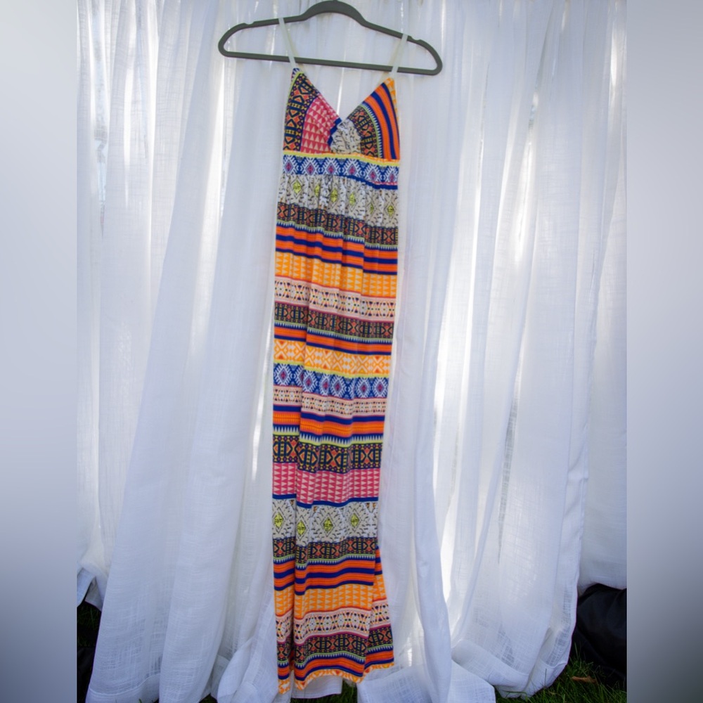 Multi-colored boho maxi dress - 2000s - Size Small - Adjustable Straps